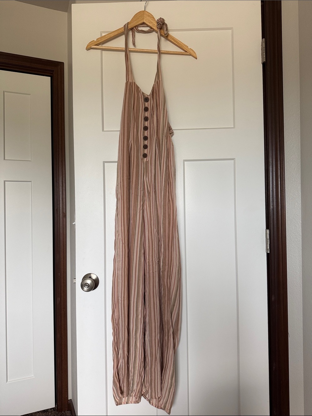 American Eagle Outfitters Striped Halter Maxi Dress in Blush and Cream